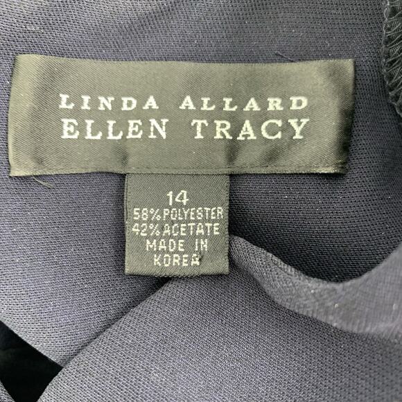 Ellen Tracy Shirt Dress 14 Navy Knee Length Long Sleeve Fabric Frog Button Shift - Picture 5 of 13